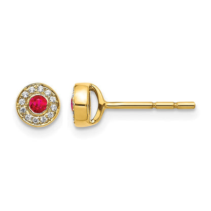 14K Gelbgold Ohrstecker mit echten Diamanten und Rubinen im Halo-Design
