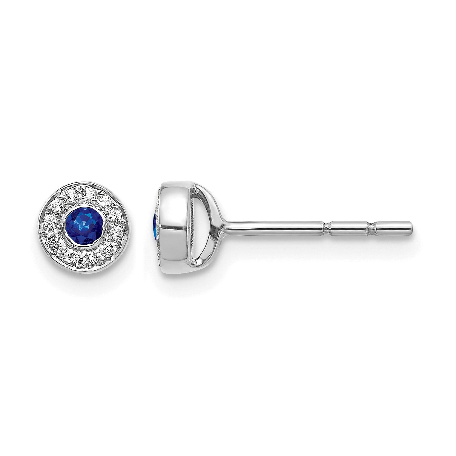 14K Weißgold Echtdiamant- und Saphir-Halo-Ohrstecker