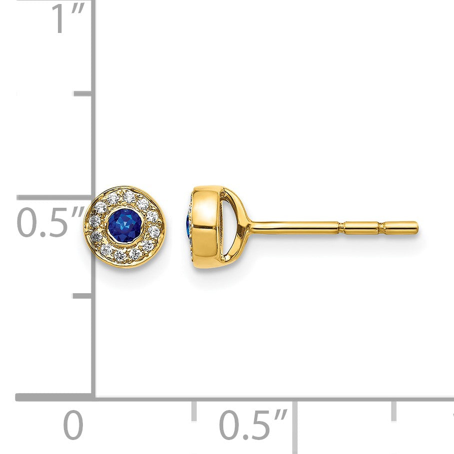 14K Gelbgold Ohrstecker mit echten Diamanten und Saphiren im Halo-Design