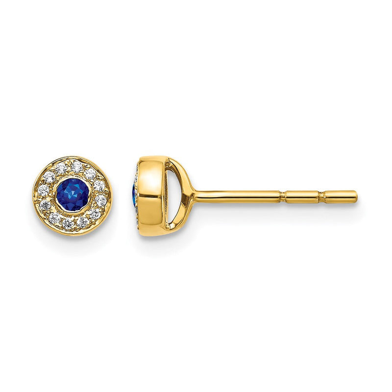 14K Gelbgold Ohrstecker mit echten Diamanten und Saphiren im Halo-Design