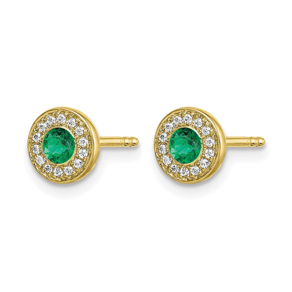 14K Gelbgold Ohrstecker mit echten Diamanten und Smaragden im Halo-Design