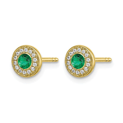 14K Gelbgold Ohrstecker mit echten Diamanten und Smaragden im Halo-Design