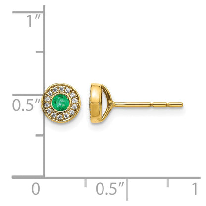 14K Gelbgold Ohrstecker mit echten Diamanten und Smaragden im Halo-Design