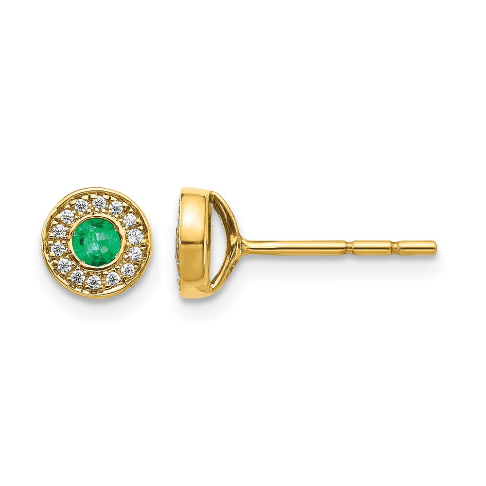 14K Gelbgold Ohrstecker mit echten Diamanten und Smaragden im Halo-Design