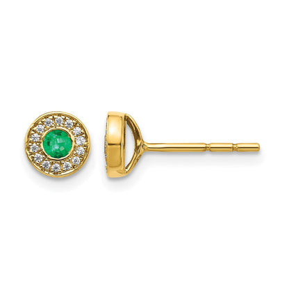 14K Gelbgold Ohrstecker mit echten Diamanten und Smaragden im Halo-Design