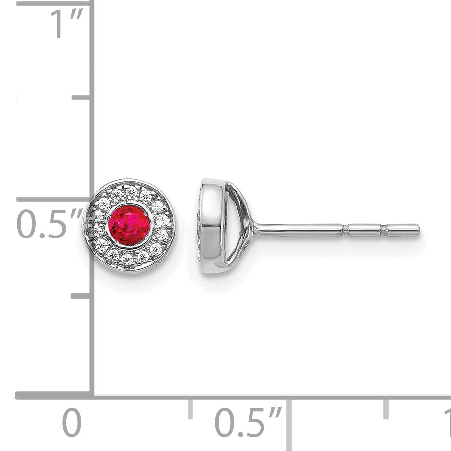 14K Weißgold Ohrstecker mit echten Diamanten und Rubinen im Halo-Design