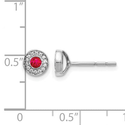 14K Weißgold Ohrstecker mit echten Diamanten und Rubinen im Halo-Design