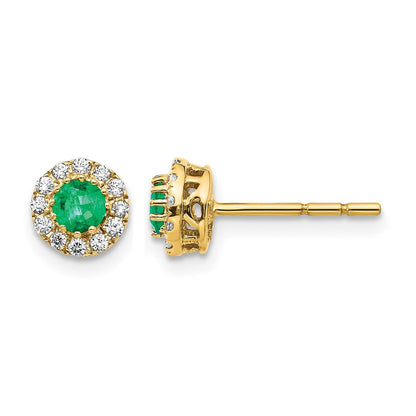 14K Gelbgold Ohrstecker mit echten Diamanten und Smaragden in Halo-Fassung