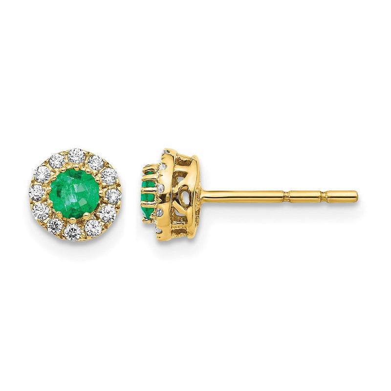 14K Gelbgold Ohrstecker mit echten Diamanten und Smaragden in Halo-Fassung