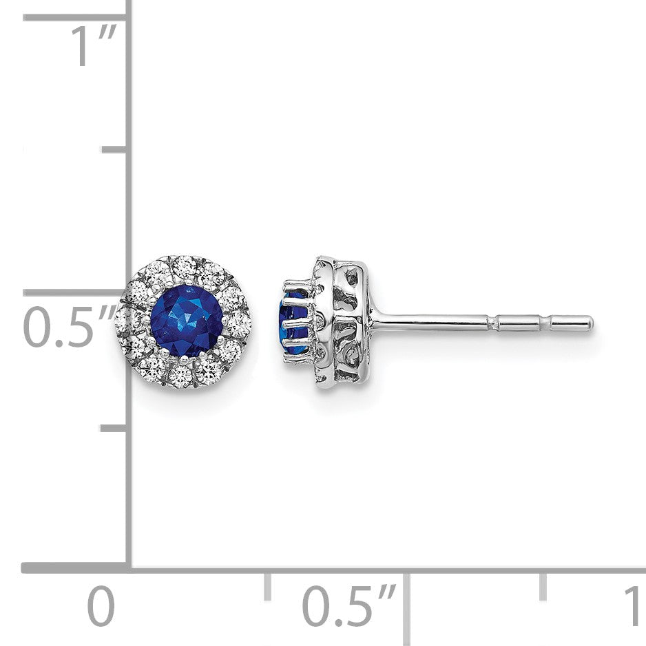 14K Weißgold Ohrstecker mit echten Diamanten und blauem Saphir, Halo-Fassung