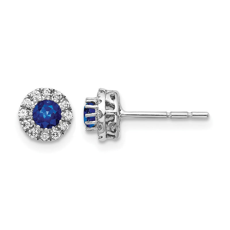 14K Weißgold Ohrstecker mit echten Diamanten und blauem Saphir, Halo-Fassung