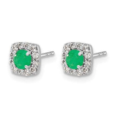 14K Weißgold Ohrstecker mit quadratischem Halo, 0,2 ct. Laborgezüchteten Diamanten VS/SI+ G+ und gezüchteten Smaragden