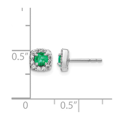 14K Weißgold Ohrringe mit quadratischem Halo aus echten Diamanten und Smaragden