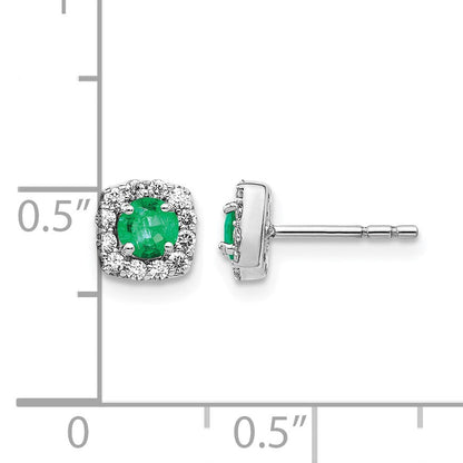 14K Weißgold Ohrringe mit quadratischem Halo aus echten Diamanten und Smaragden