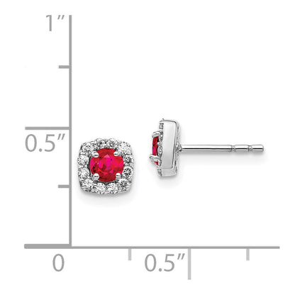 14K Weißgold Echt Diamant & Rubin Ohrringe