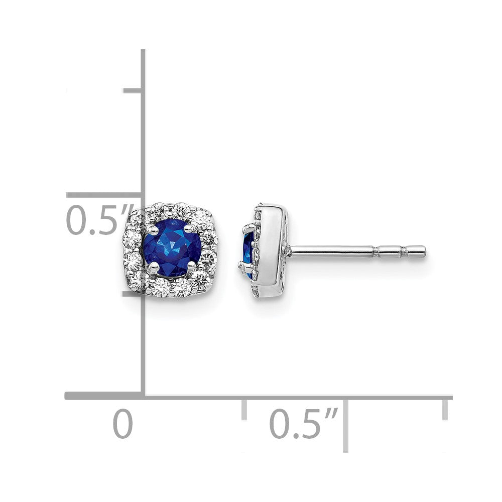 14K Weißgold Ohrstecker mit Diamanten und Saphiren im Quadrat-Halo-Design