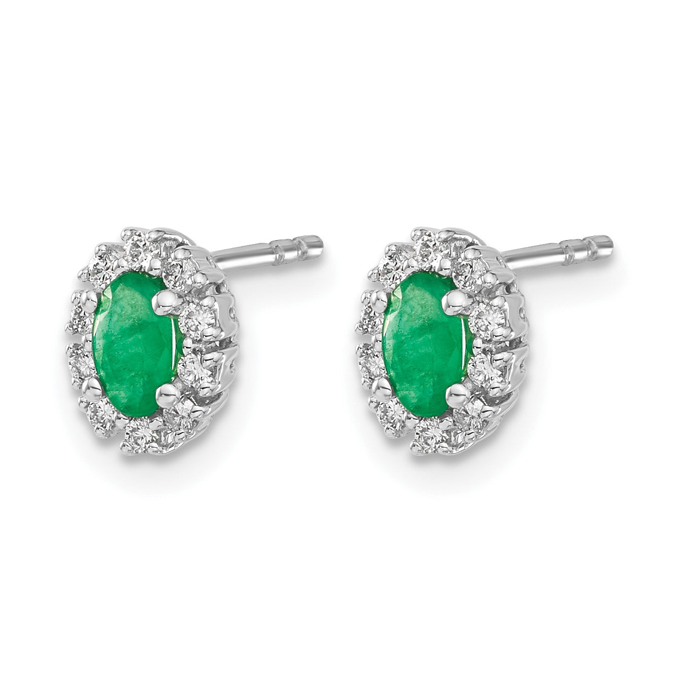 14K Weißgold Ohrringe mit 0,2 ct. echten Diamanten und Smaragden, oval, mit Halo-Fassung