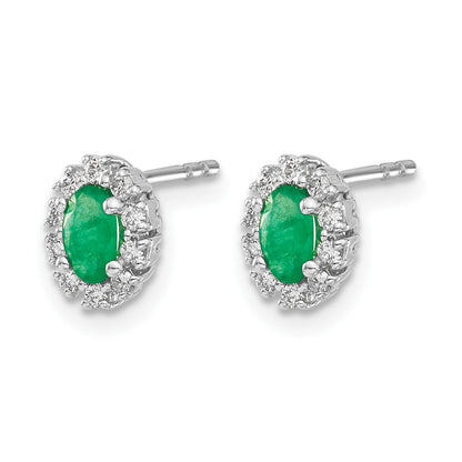 14K Weißgold Ohrringe mit 0,2 ct. echten Diamanten und Smaragden, oval, mit Halo-Fassung