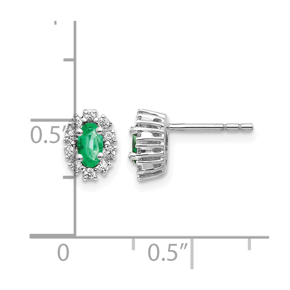 14K Weißgold Ohrringe mit 0,2 ct. echten Diamanten und Smaragden, oval, mit Halo-Fassung