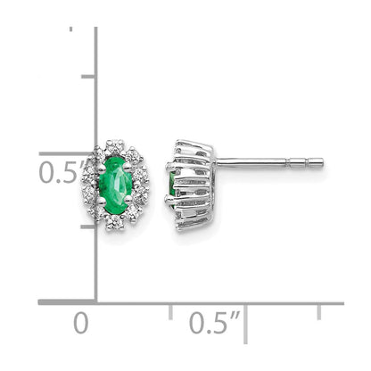 14K Weißgold Ohrringe mit 0,2 ct. echten Diamanten und Smaragden, oval, mit Halo-Fassung