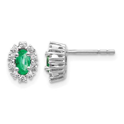 14K Weißgold Ohrringe mit 0,2 ct. echten Diamanten und Smaragden, oval, mit Halo-Fassung