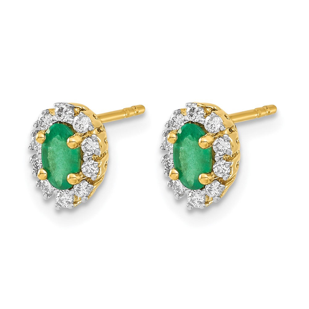14K Gelbgold Ohrringe mit ovalem Halo aus 0,2 ct. echten Diamanten und Smaragden