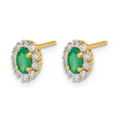 14K Gelbgold Ohrringe mit ovalem Halo aus 0,2 ct. echten Diamanten und Smaragden