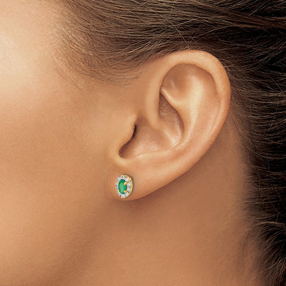 14K Gelbgold Ohrringe mit ovalem Halo aus 0,2 ct. echten Diamanten und Smaragden