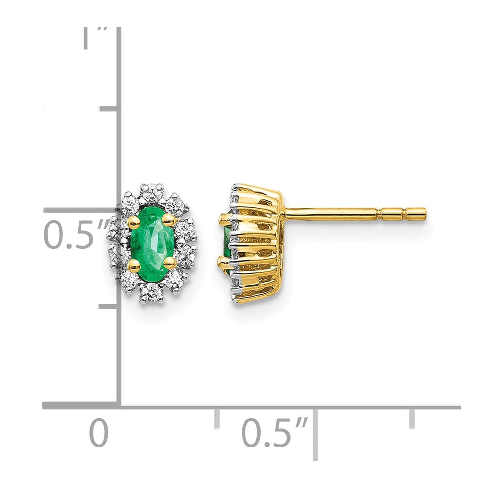 14K Gelbgold Ohrringe mit ovalem Halo aus 0,2 ct. echten Diamanten und Smaragden