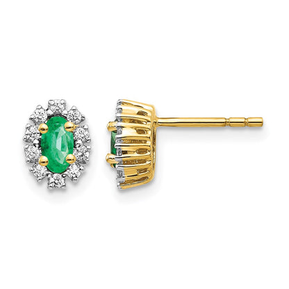 14K Gelbgold Ohrringe mit ovalem Halo aus 0,2 ct. echten Diamanten und Smaragden