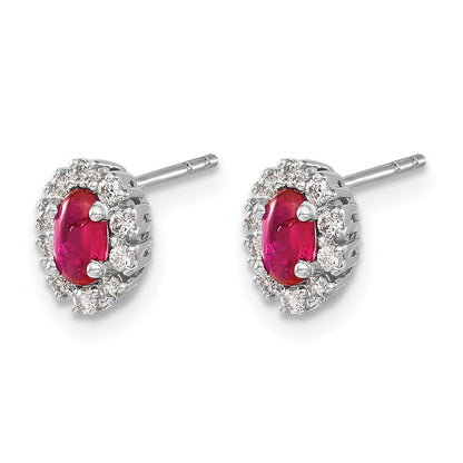 10K Weißgold Diamant und Rubin Oval Heiligenschein Ohrringe