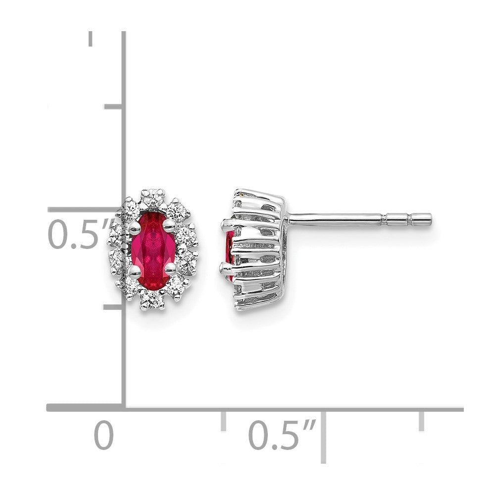 10K Weißgold Diamant und Rubin Oval Heiligenschein Ohrringe