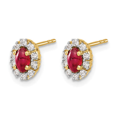 10K Gelbgold Diamant und Rubin Oval Heiligenschein Ohrringe