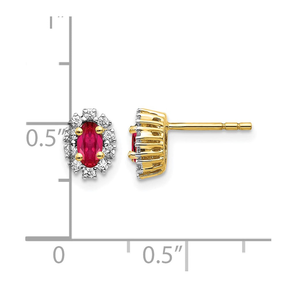 10K Gelbgold Diamant und Rubin Oval Heiligenschein Ohrringe
