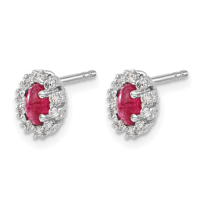 14K Weißgold Ohrstecker mit Halo aus 0,2 ct. im Labor gezüchteten Diamanten VS/SI+ G+ und ovalem gezüchtetem Rubin