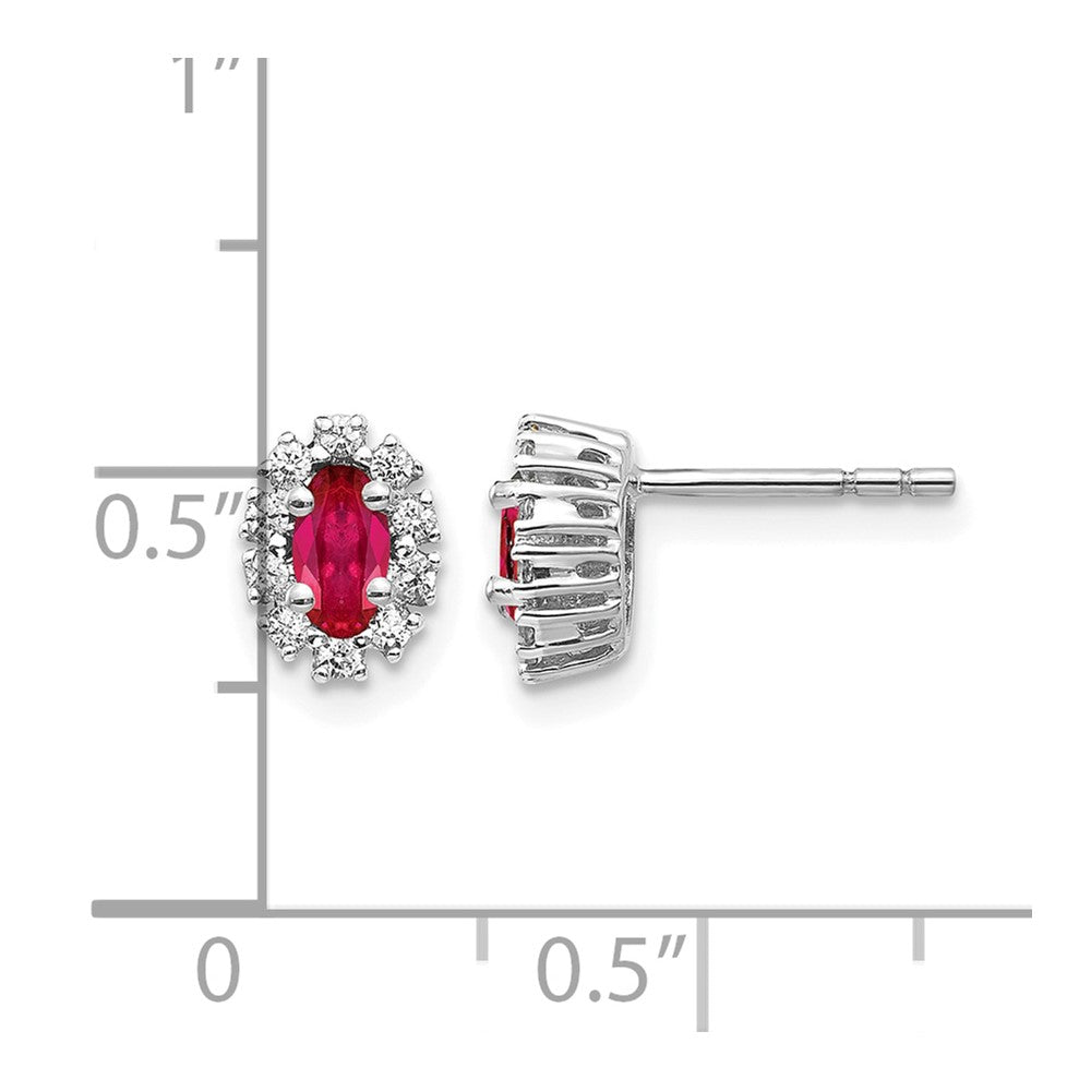 14K Weißgold Ohrringe mit echten Diamanten und Rubinen, oval, mit Halo-Fassung