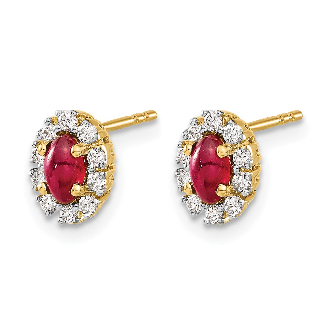 14K Gelbgold Ohrringe mit echtem Diamant und Rubin, oval, mit Halo-Fassung