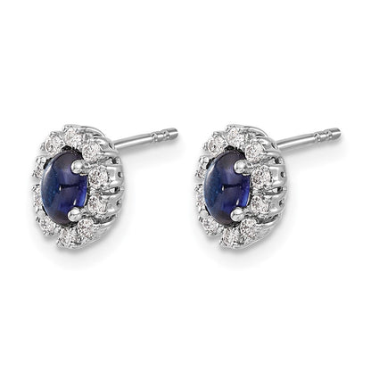 10K Weißgold Diamant und Saphir Oval Heiligenschein Ohrringe