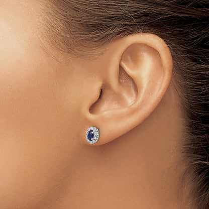 10K Weißgold Diamant und Saphir Oval Heiligenschein Ohrringe