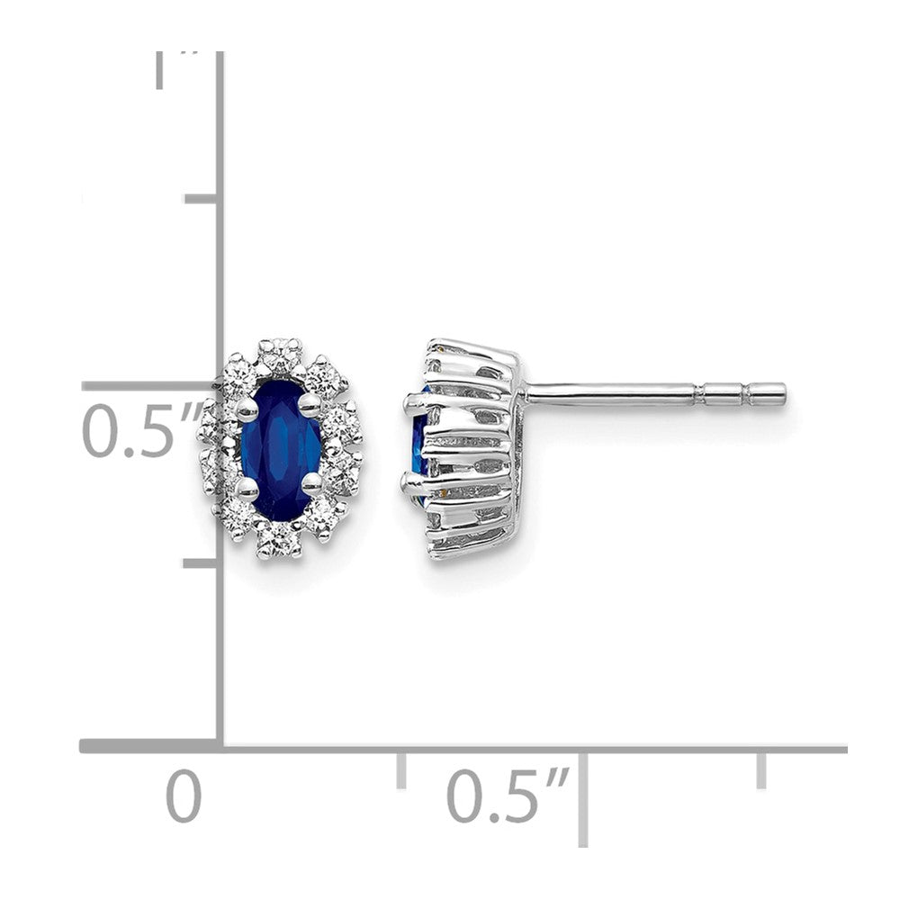 10K Weißgold Diamant und Saphir Oval Heiligenschein Ohrringe