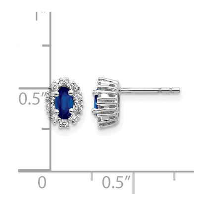 10K Weißgold Diamant und Saphir Oval Heiligenschein Ohrringe