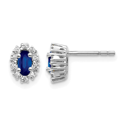 10K Weißgold Diamant und Saphir Oval Heiligenschein Ohrringe