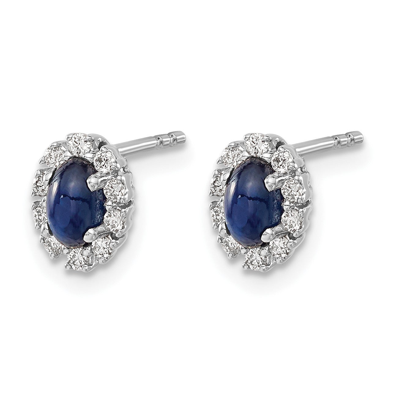 14K Weißgold Ohrringe mit ovalem Halo aus echten Diamanten und Saphiren