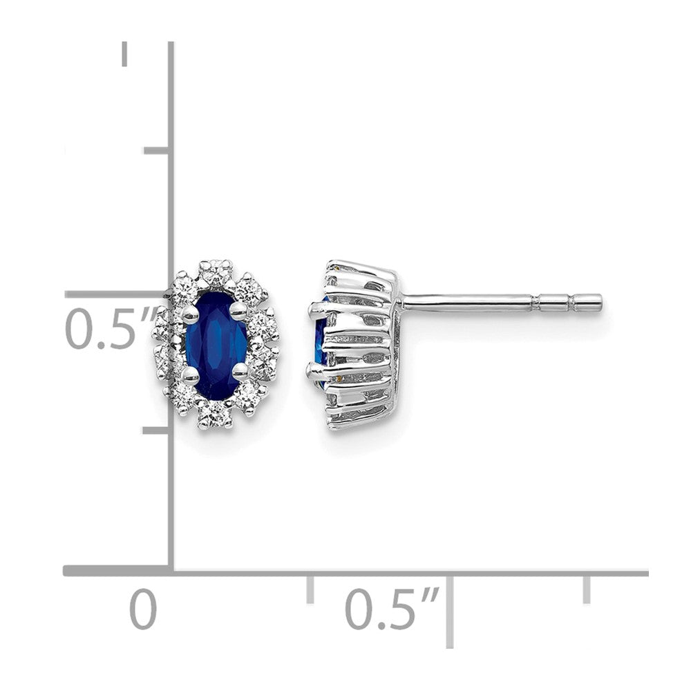 14K Weißgold Ohrringe mit ovalem Halo aus echten Diamanten und Saphiren