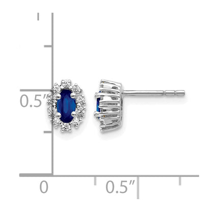 14K Weißgold Ohrringe mit ovalem Halo aus echten Diamanten und Saphiren