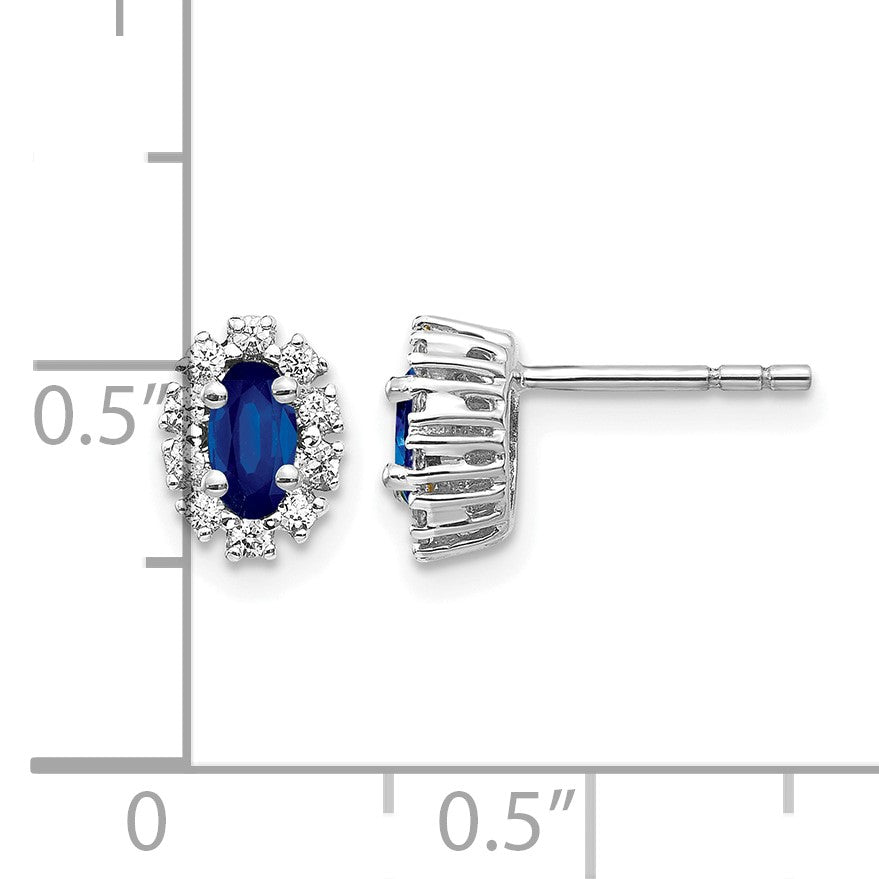 14K Weißgold Ohrringe mit ovalem Halo aus echten Diamanten und Saphiren