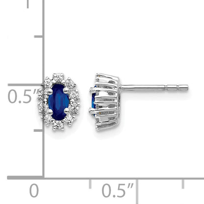 14K Weißgold Ohrringe mit ovalem Halo aus echten Diamanten und Saphiren