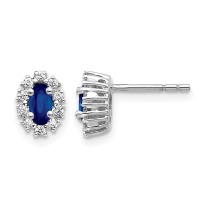Ohrringe mit Halo aus 14K Weißgold mit 0,2 ct. im Labor gezüchteten Diamanten VS/SI+ G+ und ovalem gezüchtetem Saphir