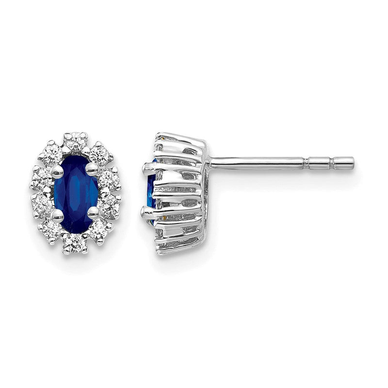 Ohrringe mit Halo aus 14K Weißgold mit 0,2 ct. im Labor gezüchteten Diamanten VS/SI+ G+ und ovalem gezüchtetem Saphir