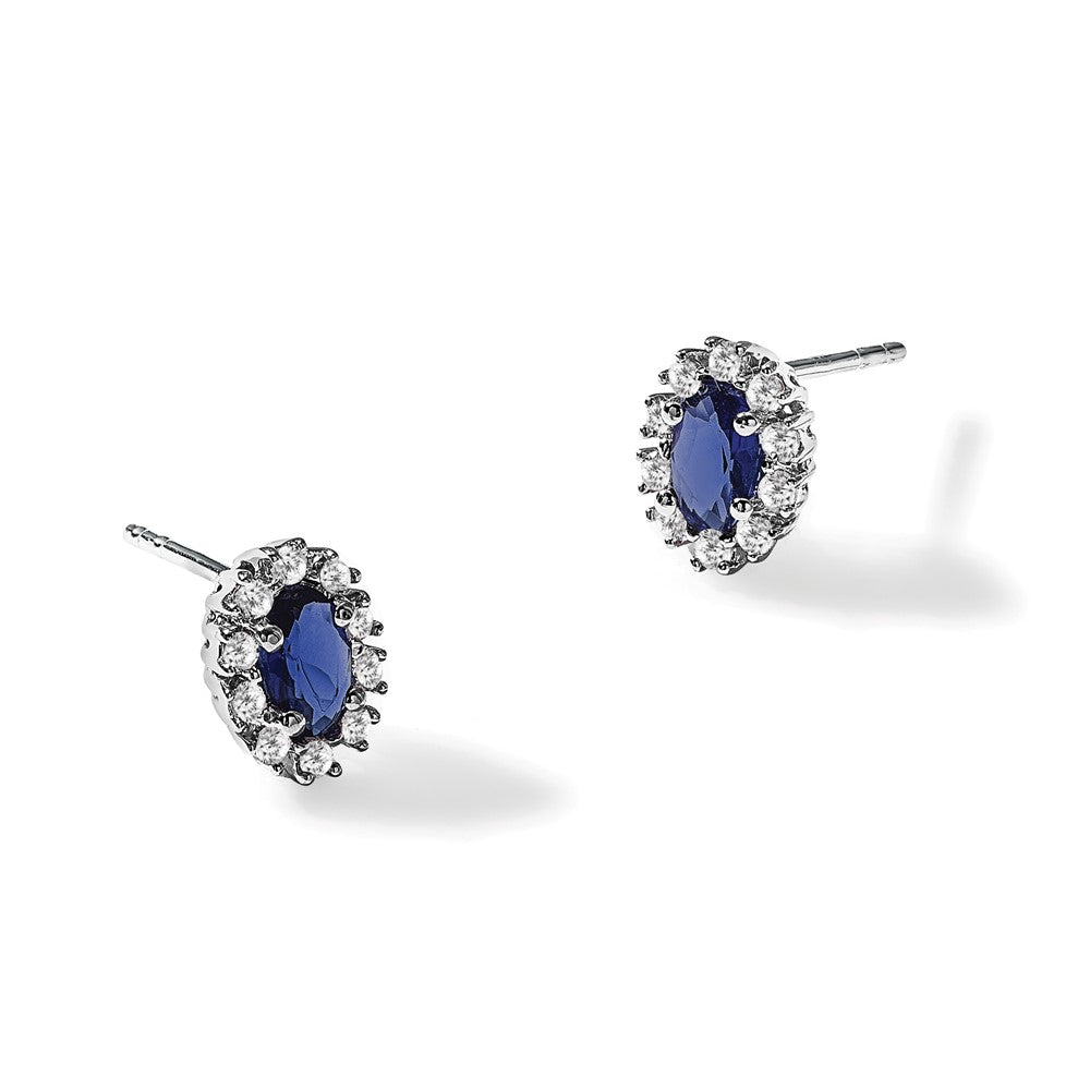 14K Weißgold Ohrringe mit ovalem Halo aus echten Diamanten und Saphiren